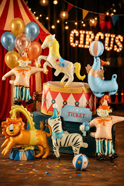 DODOMAR Circus Themed 6-Piece Foil Balloon Set Clown Lion Zebra Children's Pa...