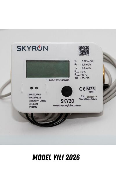 SKYRON 2026 Model Ultrasonik Kablolu (MBUS) DN20 Dijital Isı Sayacı Kalorimetre