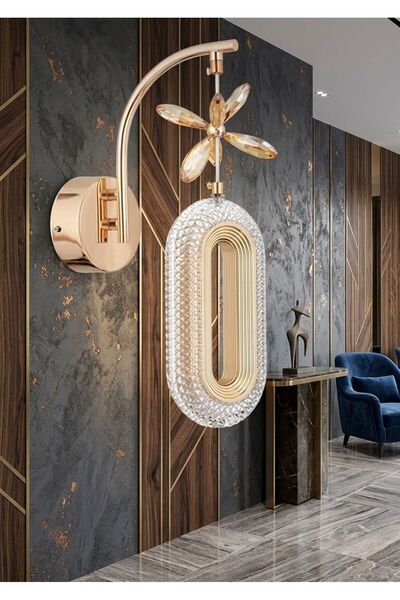Lüxev Lighting Elips Model Tekli Gold 3 Renk Modu Kristal Taşlı Salon Mutfak ...
