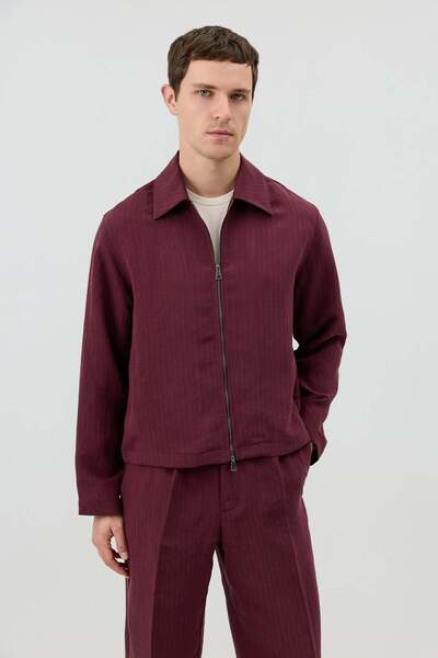 Antioch Burgundy Modal Blend Striped Men's Coat