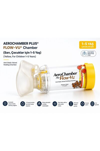 Aerochamber PLUS® FLOW-VU® Chamber (Sarı, Çocuklar için 1-5 Yaş)
