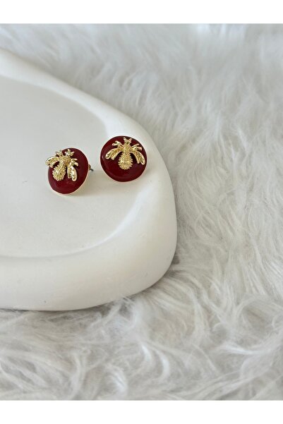 Gold Arı Detaylı Bordo Küpe