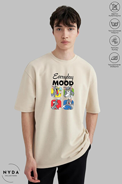 Nyda Collections Unisex Crew Neck Tom Printed Cotton Oversize Short Sleeve T-...