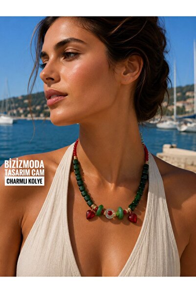 bizizmoda Glass Bead Natural Stone Design Colorful Necklace