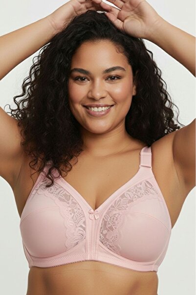 Brashop Light Pink Plus Size Premium Quality Women's Lace Gathering Bra C Cup...