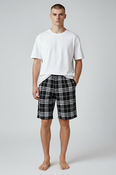 Erse Black Plaid Men's Shorts with Pockets – Modal Cotton, Ultra Comfortable,...