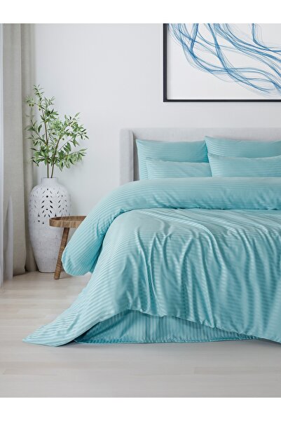 PAMUKCUM Cotton Satin Striped Double Duvet Cover Set