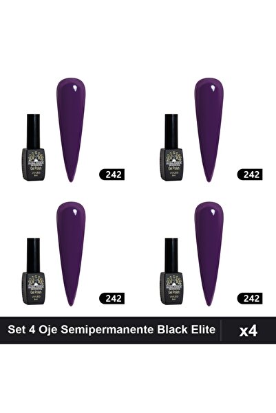 global fashion Set 4 Oje Semipermanente Black Elite 8ml, Manichiura UV/LED,