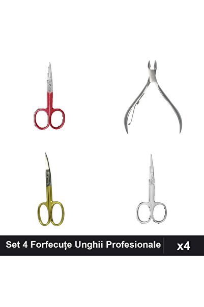One Group Set 4 Forfecuțe Unghii Profesionale Roșie Aurie Argintie, Clește Cu...