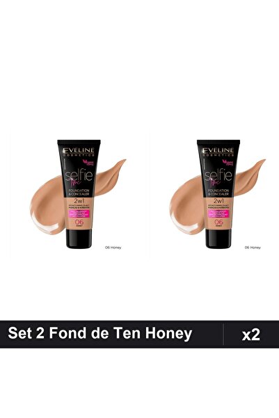 Eveline Set of 2 Selfie Time 2in1 Foundations, Shade 06 Honey, 30ml