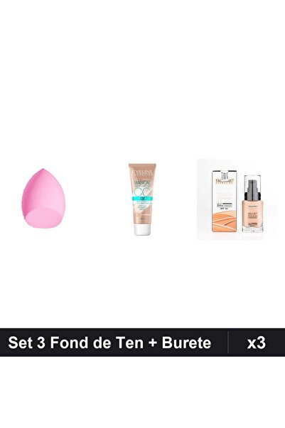 Makeup Set 3 Fond de Ten + Burete Makeup, Eveline CCC + TLM Velvet Touch SPF10