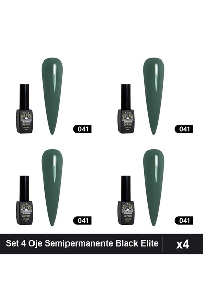 global fashion Set 4 Oje Semipermanente Black Elite 8ml, Manichiura UV/LED, N...