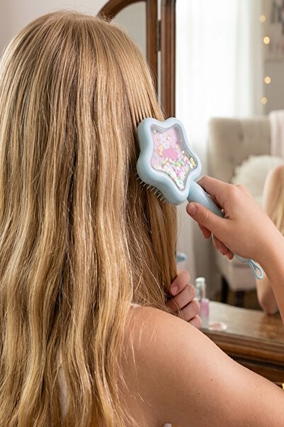 CAŞ DEKORASYON Light Blue Color Starry Children's Hair Brush Comb