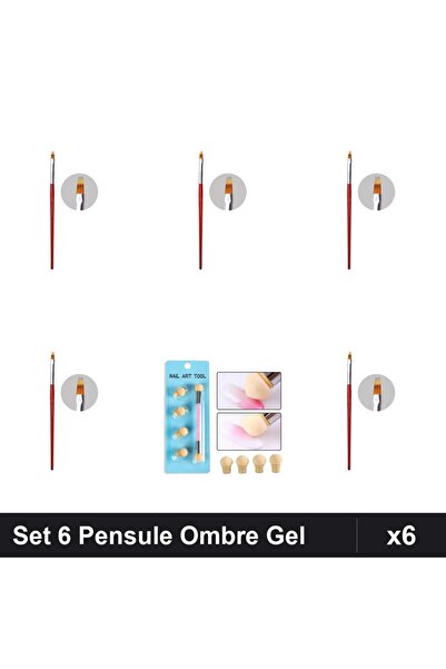 NAİLS Set 6 Pensule Manichiură Gel Ombre Oranjollie + Baby Boomer cu Burete ș...