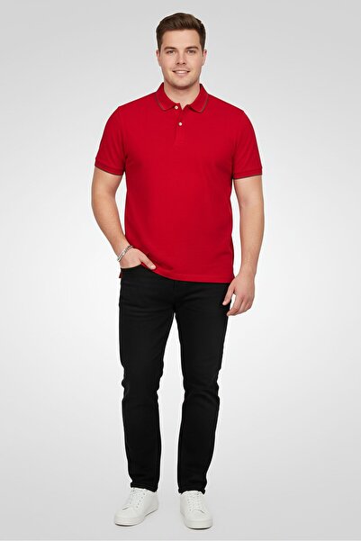 CELIO قميص بولو رجالي عادي بأكمام قصيرة، أحمر