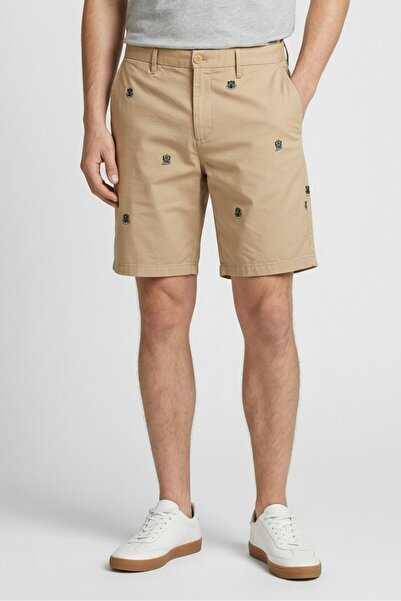 Tommy Hilfiger Men Regular Fit 9 Inseam Embroidered Logo Chino Shorts, Beige