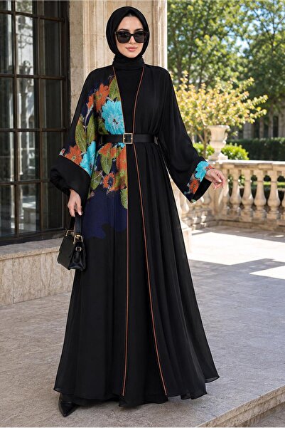 TRENDTESETTÜR KADIN SİYAH DESENLİ ABAYA T 24014