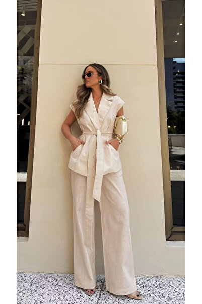 OEM Elegant two-piece women's suit with jacket and wide-leg pants