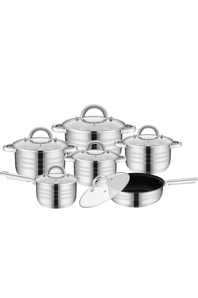GGEROU 12-Piece Stainless Steel Cookware Set, Milk Pot, Frying Pan, Stockpot ...