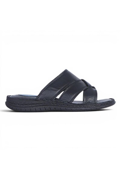 Ayakcenter Edu 06A Black Leather Men's Slippers