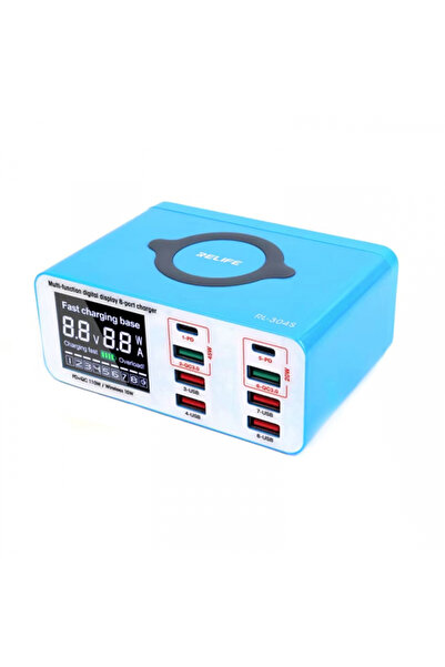 Relife Incarcator Statie RL-304S QI, 110W, 3A, 2 x USB-C - 6 x USB-A, Μπλε
