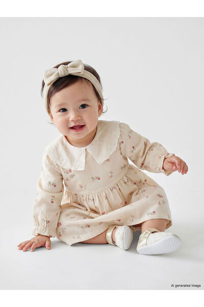 LC Waikiki Nevavm Bebe Yaka Floral Patterned Baby Girl Gabardine Dress with a...