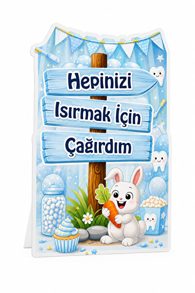 Parti Konsepti Diş Buğdayı Tavşan Temalı Ayaklı Maket Dekor Pano 30 cm