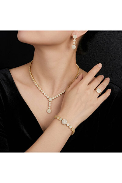 Generic 5 Piece Crystal Jewelry Set for Women - Gold Tone & Silver Tone Neckl...