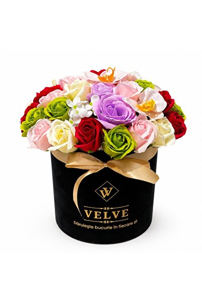 velve Premium floral arrangement in black Velvet box with roses, orchids and ...