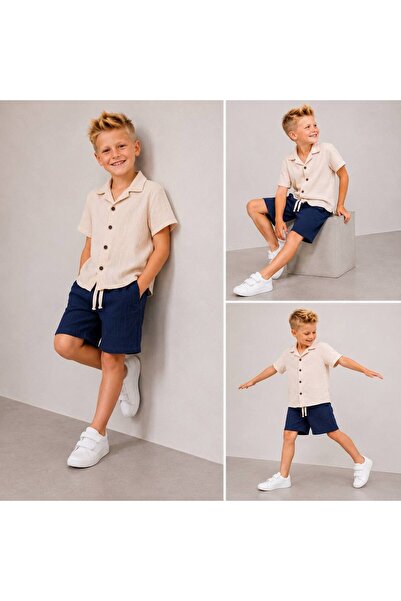 FURKYY Boy's Summer Shirted Muslin Set