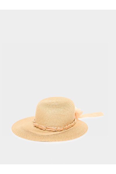 Styli Khaki Straw Sun Hat with Ribbon Detail