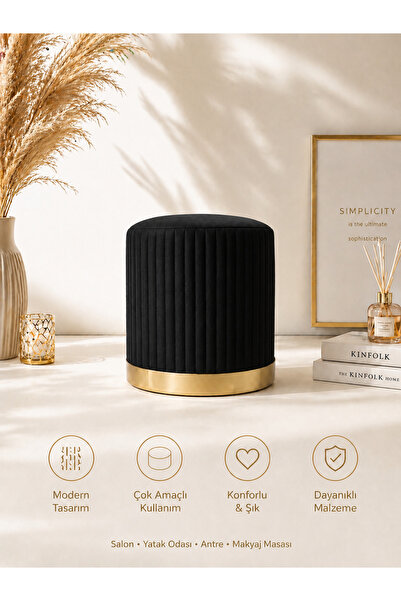 pufunny Gold Puf, Makyaj Masası Pufu, Siyah Puf, Dekoratif Puf