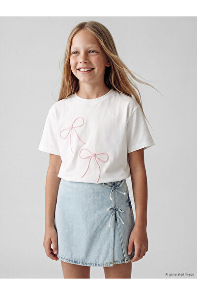 LC Waikiki Vizyon New Season Crew Neck Bow Embroidered Girls' T-Shirt