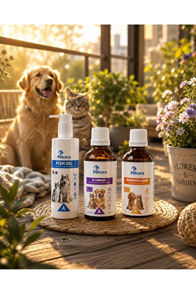PETCURA Evcil Hayvan Üçlü Destek Seti (B-Complex 50 ml + Omega 3-6 Balık Yağı...