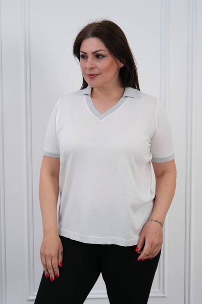 D LAVELLA Simli Polo Yaka Yazlık Merserize Triko Bluz