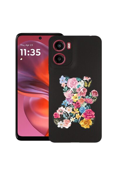 bestcase Θήκη για Motorola Moto G06 με σχέδιο αρκουδάκι και χρωματιστά λουλού...