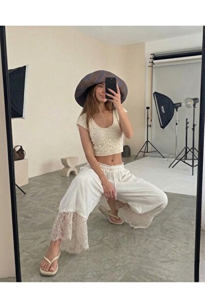 LOKADI Women's Lace Long Pants - Comfortable Fit with Elastic Waist Bohemian ...