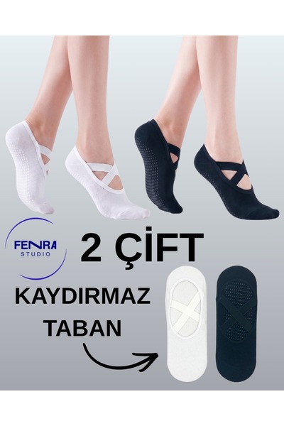 FENRA STUDIO Women's 2-Pack Cross-Strapped Anti-Slip Yoga Pilates Dance Balle...