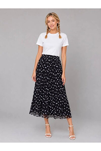 Park Karon Women's Polka Dot Elastic Waist Lined Chiffon Skirt 26069