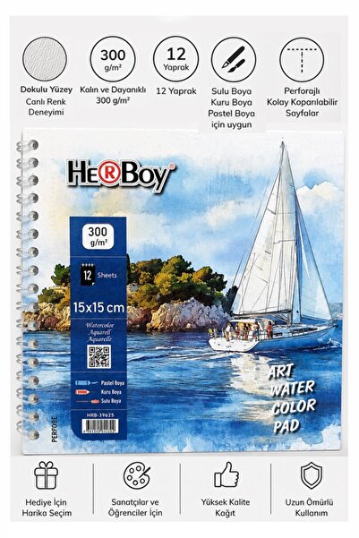 Artmaster Telli Suluboya Eskiz Defteri 15x15 cm 1 Adet Herboy 300 gr Sulu Boy...