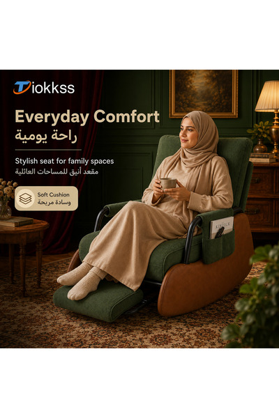 Tiokkss كرسي استرخاء أخضر مريح مع مسند للقدمين - قابل للإمالة، وسادة سميكة، ج...