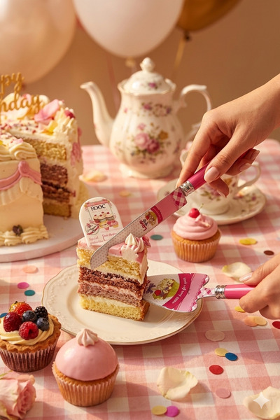 Rooc Love and Cupcake Patterned Fuchsia 2-Piece Cake Serving Set