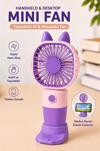 LUMY KIDS Mini Fan USB Şarjlı Taşınabilir El Vantilatörü 3 Kademeli Sevimli K...