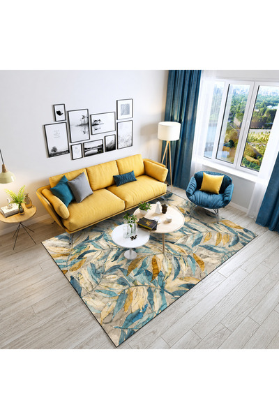 JOZY Covor Leafs cu print 3D digital JOZY®, design modern si elegant, albastr...