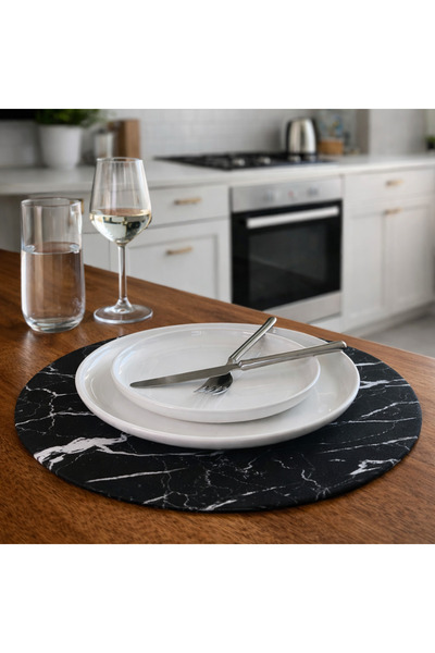 Econice American Service, 1 Piece Black Marble Pattern Digital Printed Plate