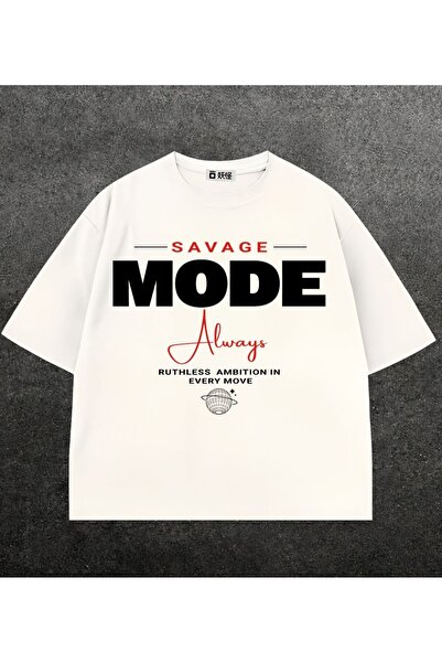 Vordevia Savage Printed White Oversize Unisex T-Shirt Basic Comfortable Fit D...