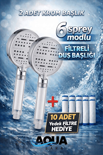 Empressco Aqua Sara 2 Adet 6 Fonksiyonlu Filtreli Duş Başlığı (10ADET Yedek F...