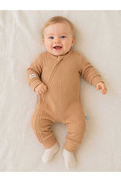 Pambuliq Unisex Corded Long Sleeve Zippered Baby Romper
