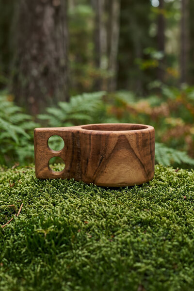 Tantobushcraft Kuksa Handmade Root Walnut Wood Camping Cup 250 ml with Cloth Bag