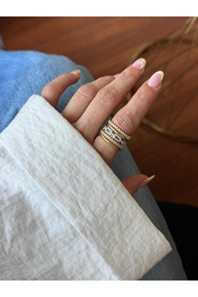 ANKA JEWELLRY GOLD ZİRKON TAŞLI ZİNCİR TASARIM KADIN ÇELİK YÜZÜK